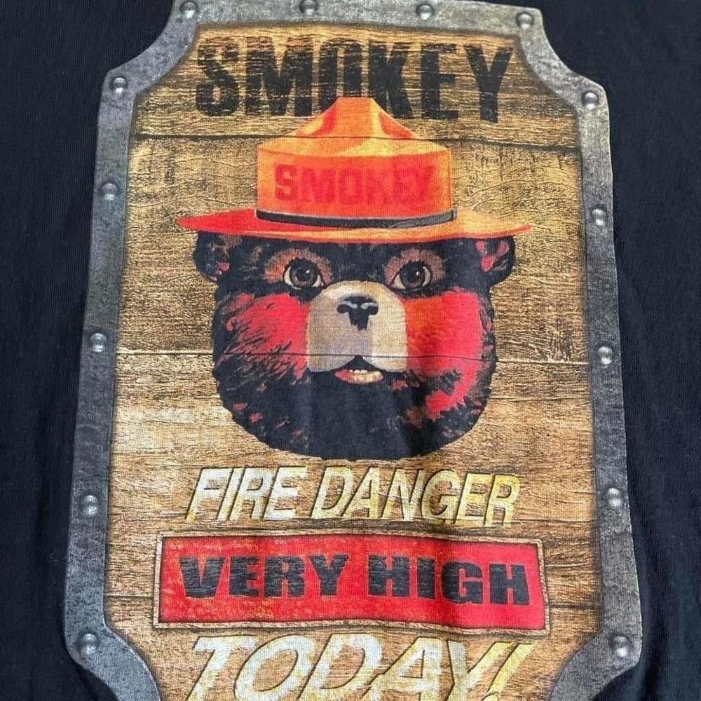 Jerry Leigh Smokey Bear Fire‎ Danger Very High Graphic T-Shirt Black XL DT9404